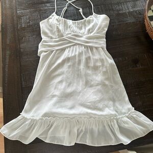 Elegant White Dress with Ruffle Hem Hello Molly size small